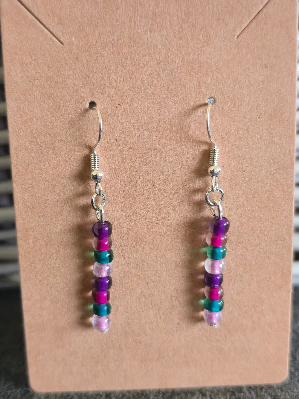 NWT Handmade Colorful Jewel-Tone Beaded Drop Earrings 💜🩷💚